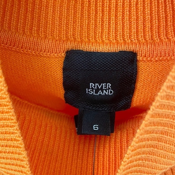 ASOS river island shoulder trim puff sleeve ribbed sweater in orange - Picture 4 of 4